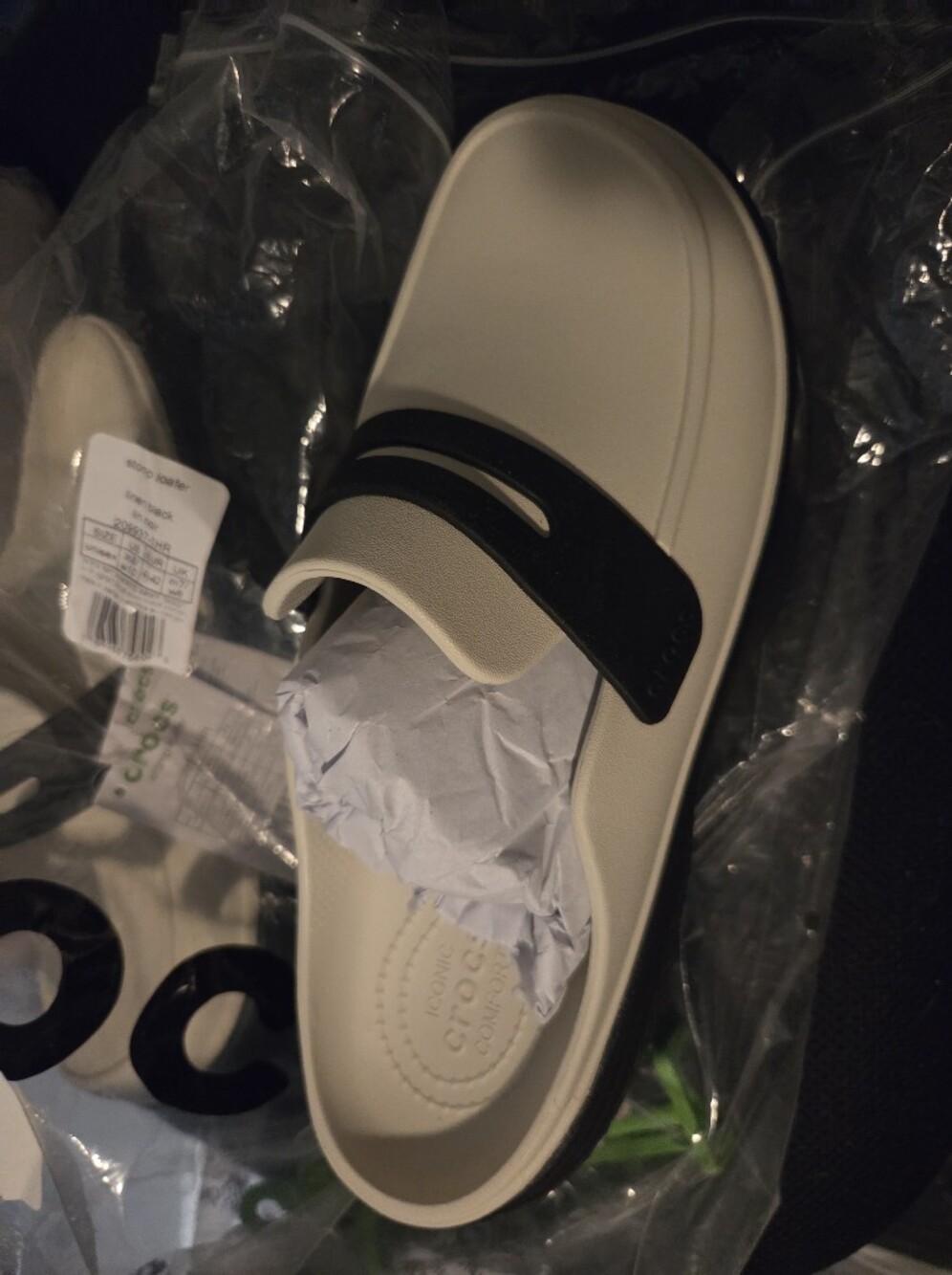 Crocs Slide Sandals in Ivory with Black Strap
